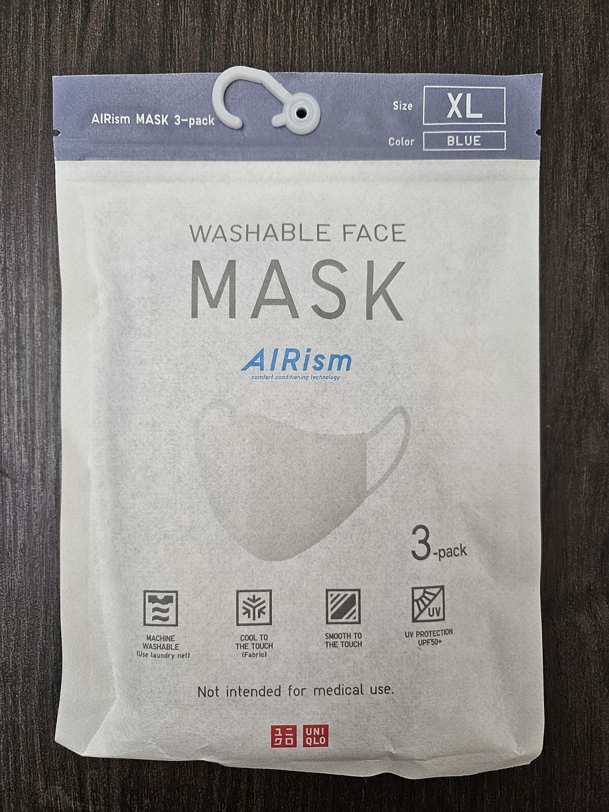 Uniqlo Airism Masks 3-Pack Set Size XL Light Blue