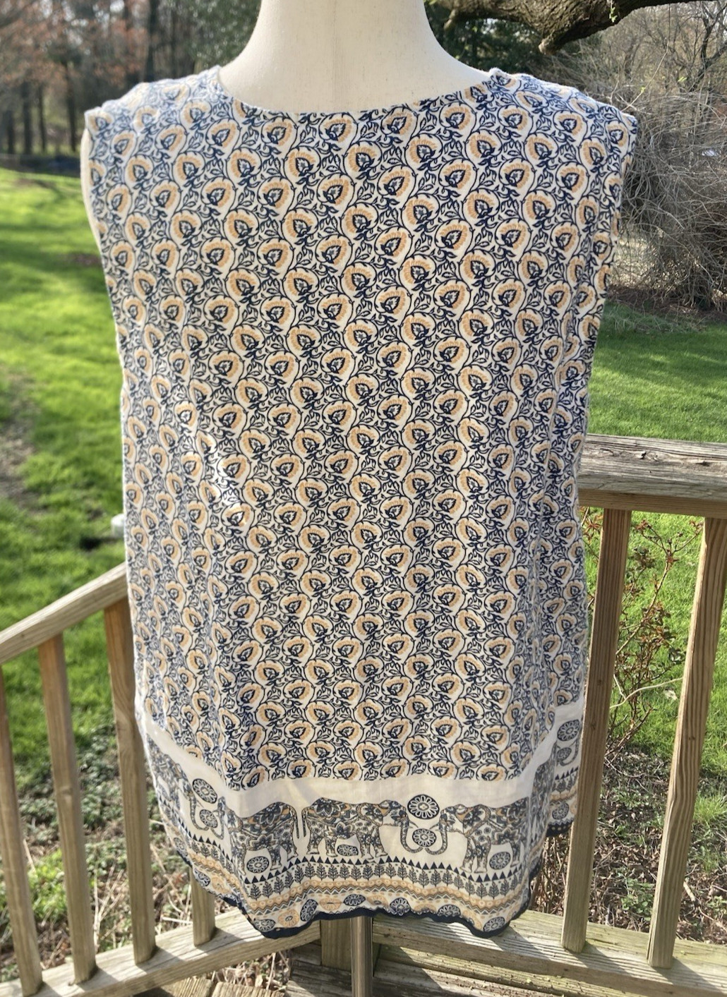 J. Jill Love Linen Elephant Print Sleeveless V-Neck Tunic Top XL PETITE