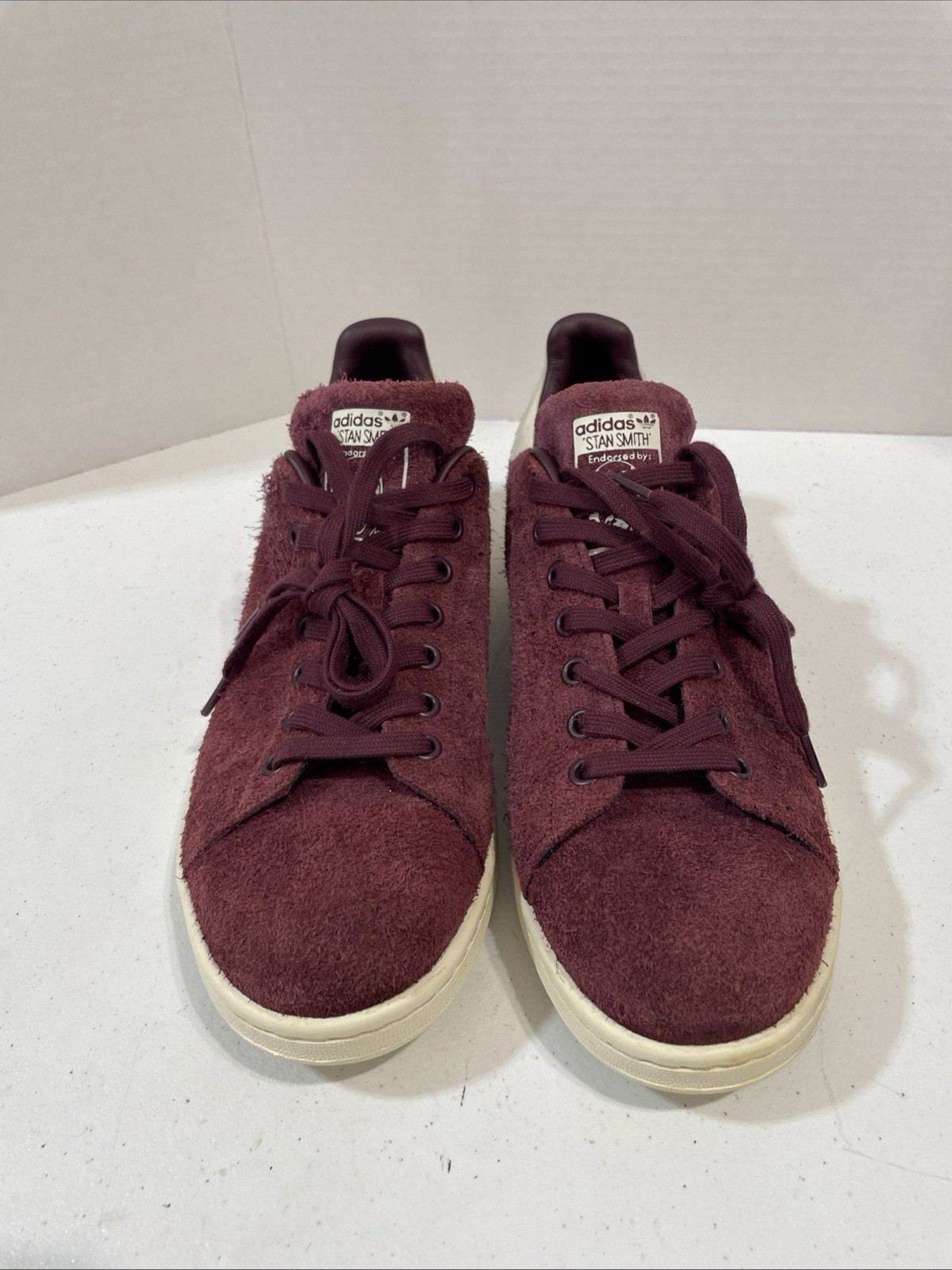 adidas Originals Mens 9.5 Stan Smith Maroon Shaggy Suede 2016 S82247 Tennis Shoe
