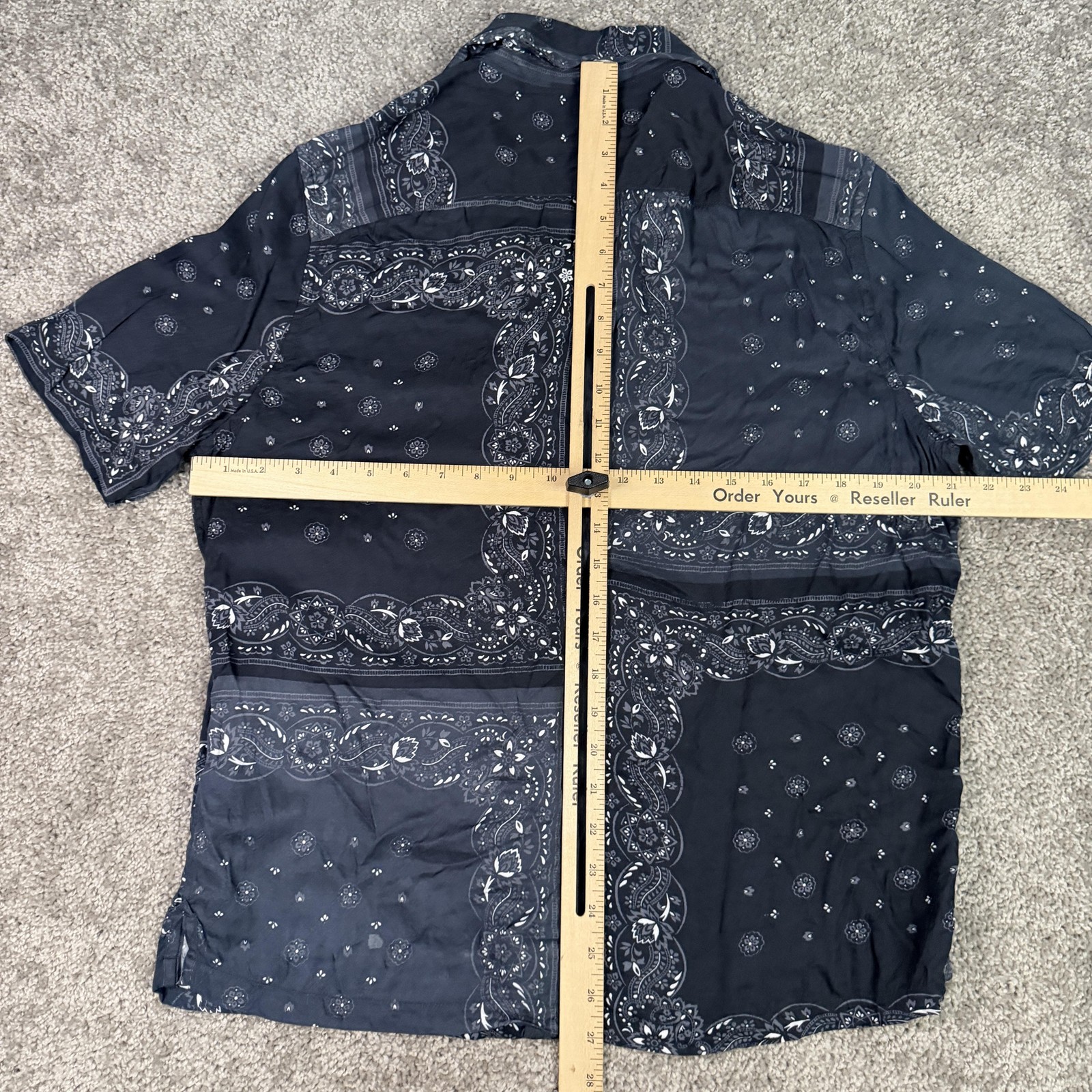 AllSaints Shirt Mens M Black Paisley Button Up Short Sleeve Relaxed Fit
