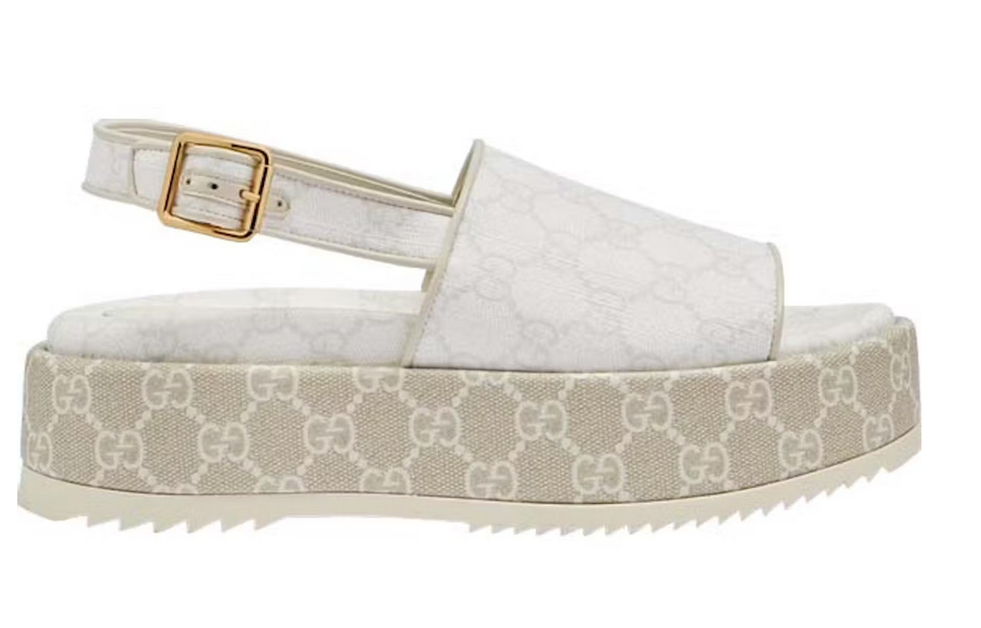 Women’s Authentic Gucci White Canvas GG Supreme Angelina Platform Sandals New