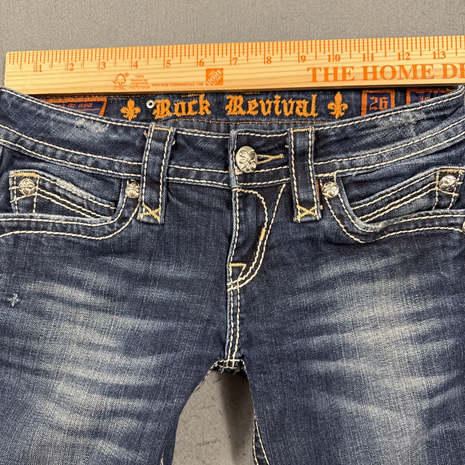 Rock Revival WOMENS 26 Brina Boot Jeans THICK STITCH WHISKERING