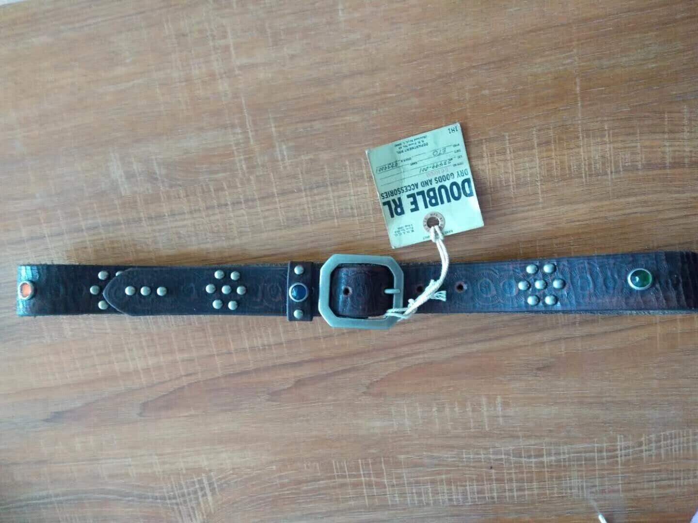 RRL Double RL Vintage Studded & Jeweled Distressed Brown Leather Belt Size 34