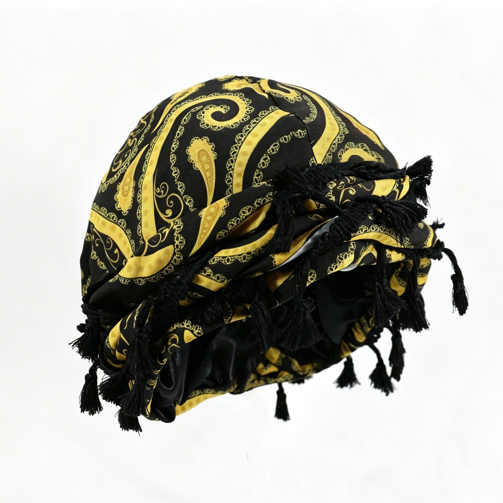 Hip Hop Headwrap for Outdoor Sports Paisley Print Turban Hat with Fringe Tassel