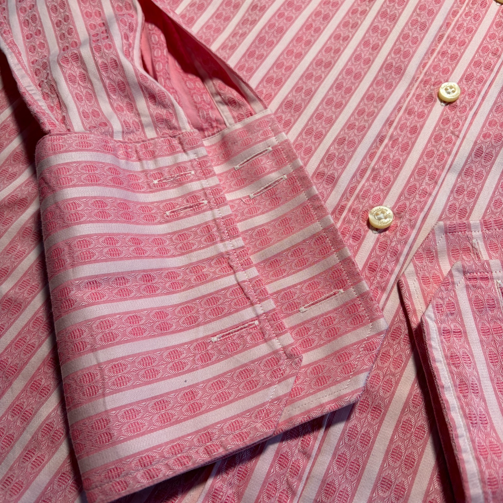 Gresham Blake Shirt Mens 16″ Pink Stripe Geometric Double Cuff Long Sleeve