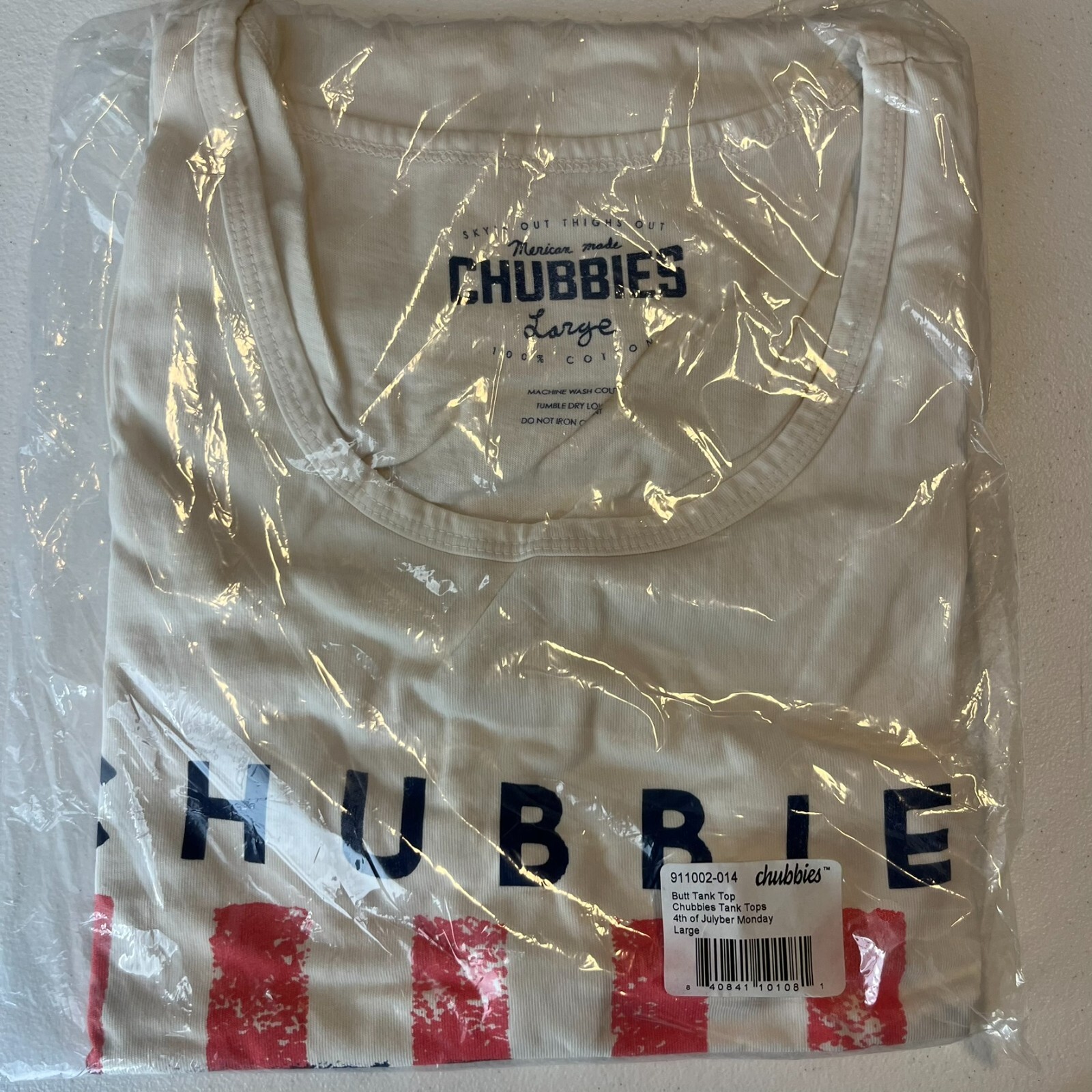 Chubbies Tank Top Men’s Size L White Cream Fourth of July 4th USA Cotton New NWT