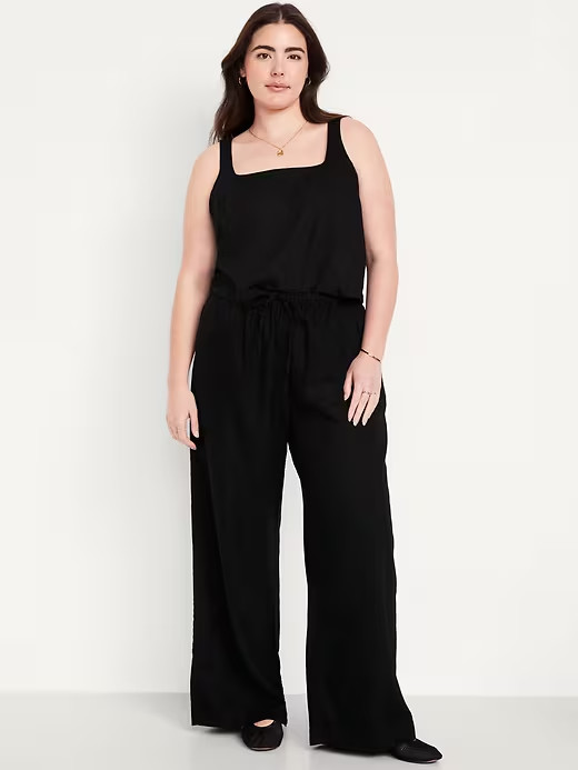 Old Navy High Waisted Linen Blend Wide Leg Pant-Black-Size 2X-NWOT