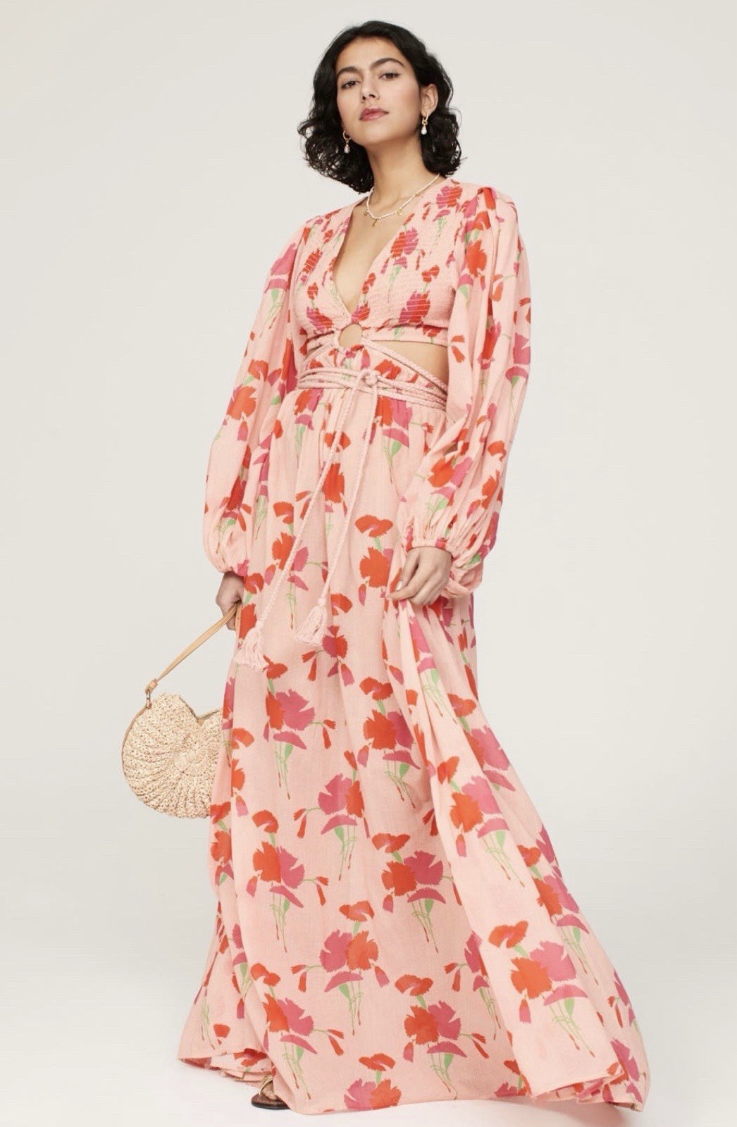 $595 Miguelina Pink Floral Leonie Maxi Size M (US 8) Beach Casual Wedding