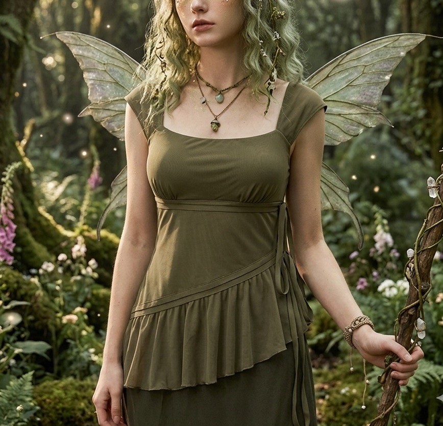 Mesh U-neckline Asymmetrical Ruffle Trim Knotted Tank Medium Fairy Core Festival