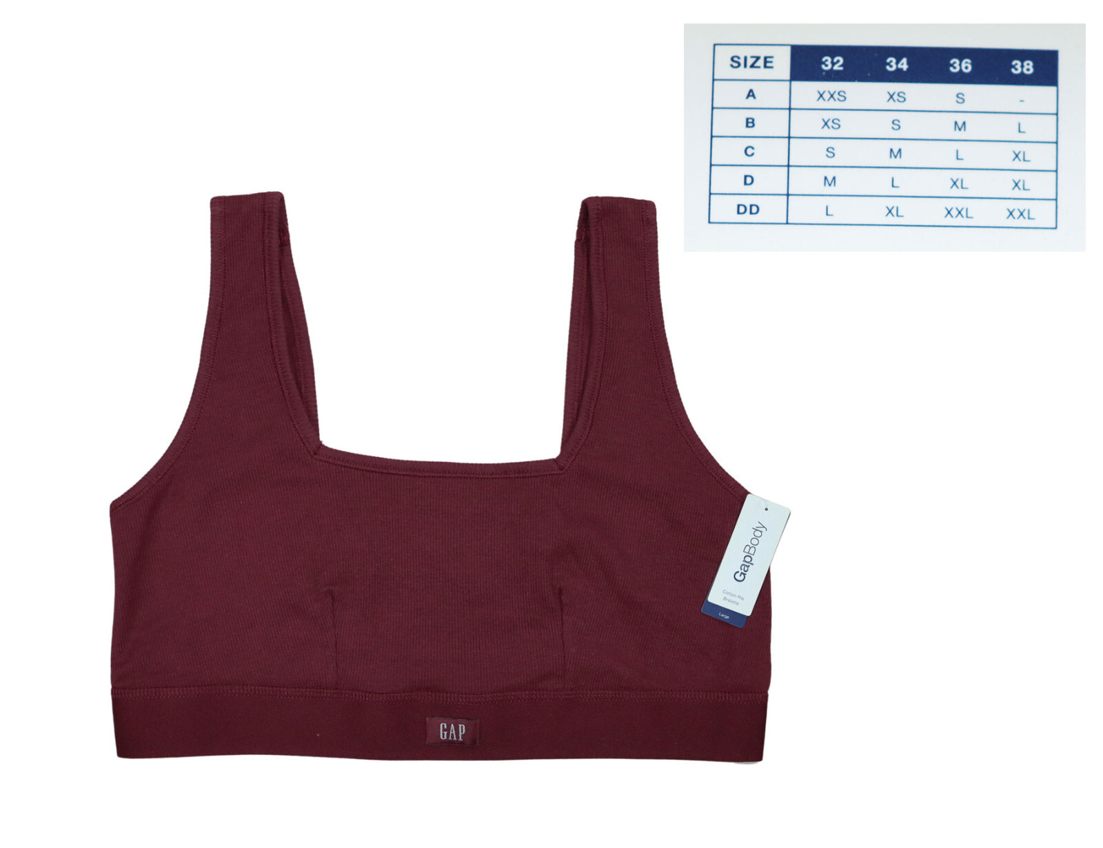 Gap Body Cotton Ribbed Stretch Pullover Tagless Comfort Bralette NWT Red Wine