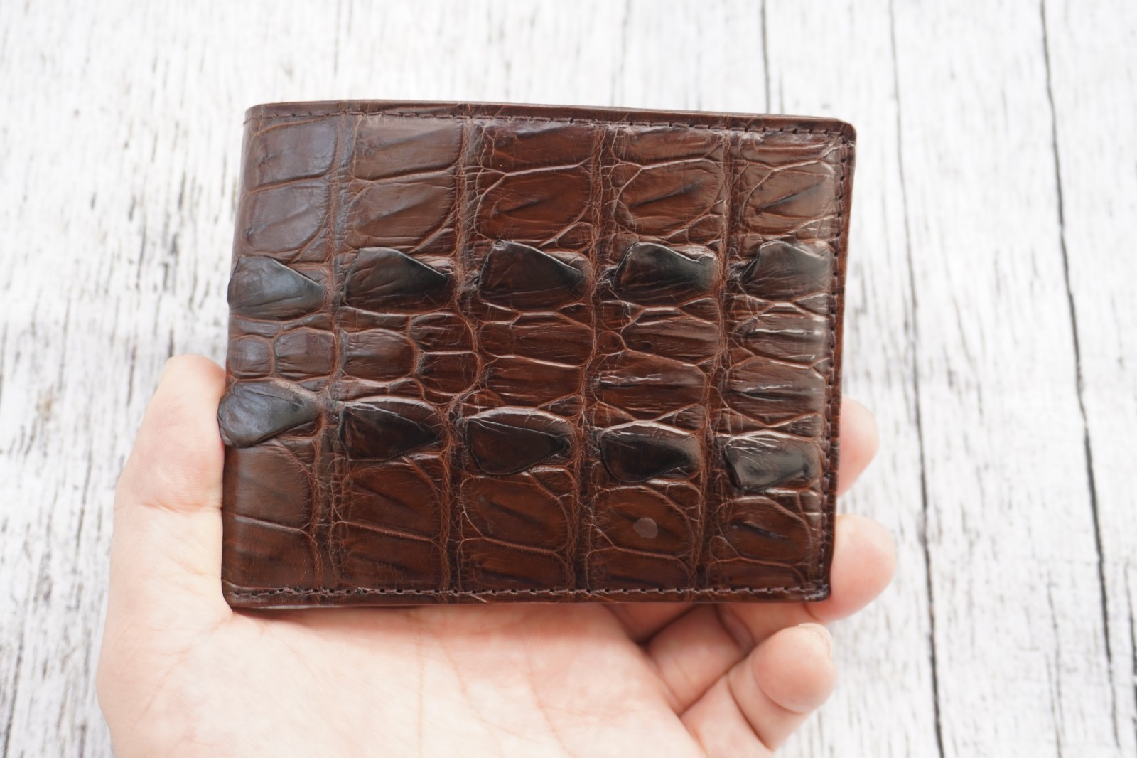 Brown Real Crocodile Alligator Hornback Skin Leather Men’s Bifold Wallet #P27