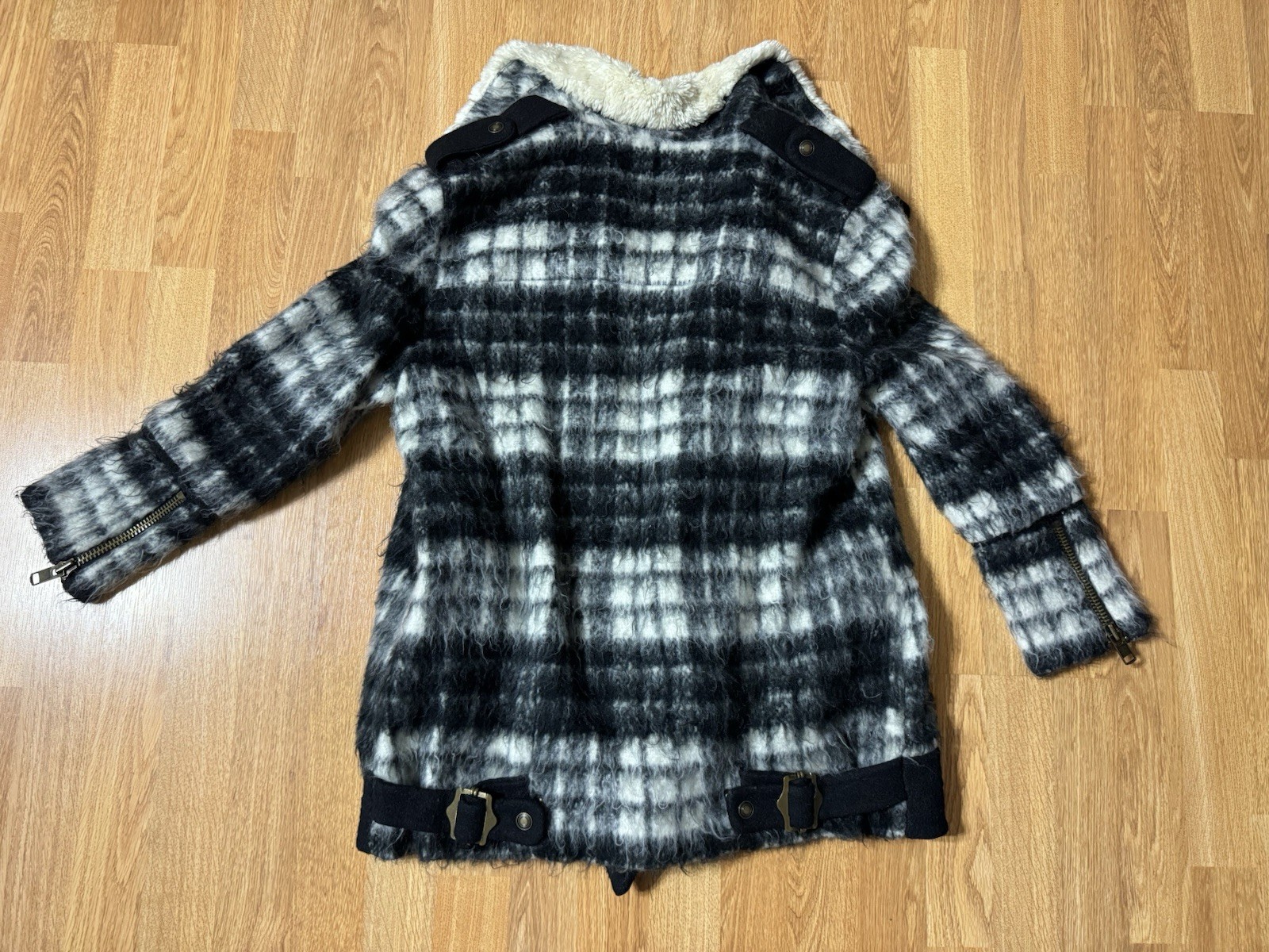 Free People Plaid Sherpa Moto Jacket Coat Size Small FP