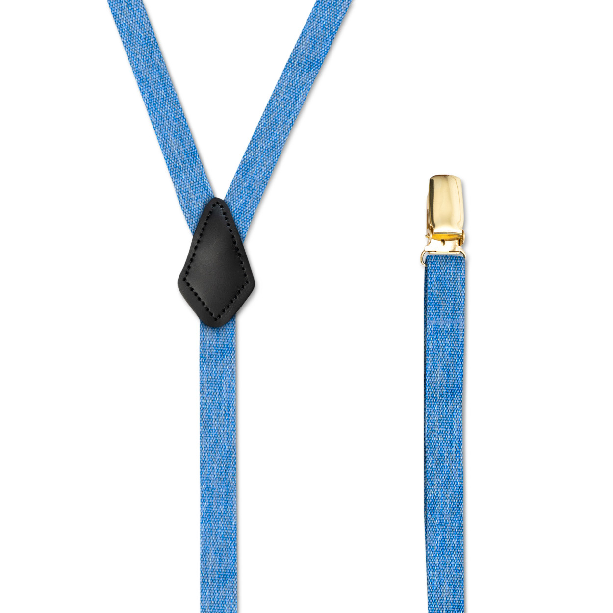 Men’s Goldtone Metal Suspenders with Clip On, Y Style & Leather Patch, USA Made