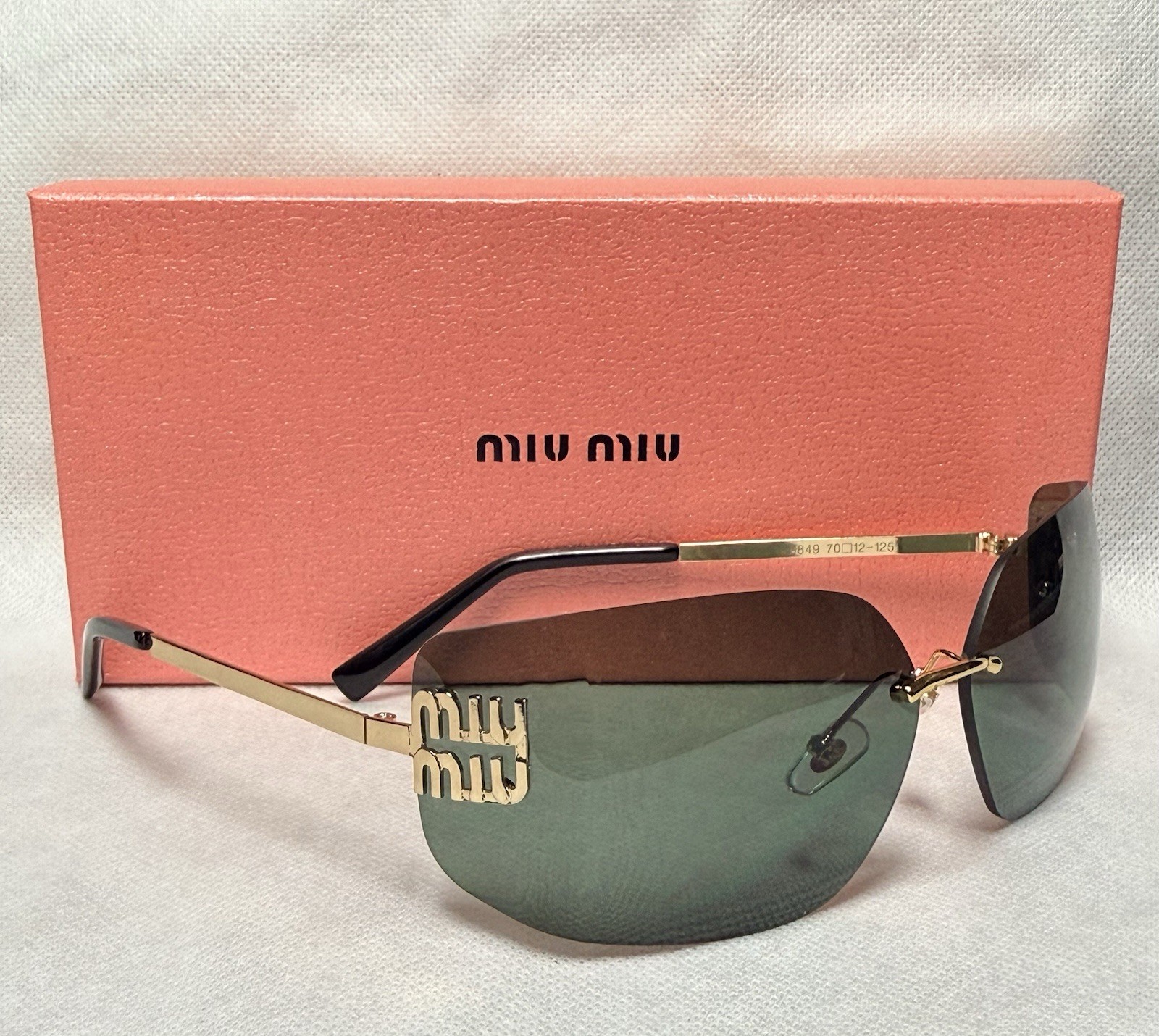 Miu Miu Women’s Rimless Shield Sunglasses Gold Metal Frame Green Gradient