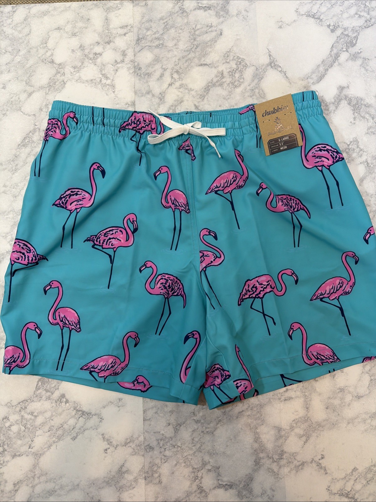 Chubbies XL “The Beach Retreats” Classic 5.5″ Swim Trunks Blue Pink Flamingo NEW