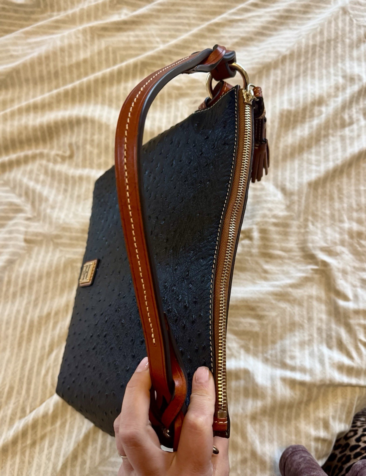Dooney & Bourke Twist Strap Hobo Ostrich Leather Purse