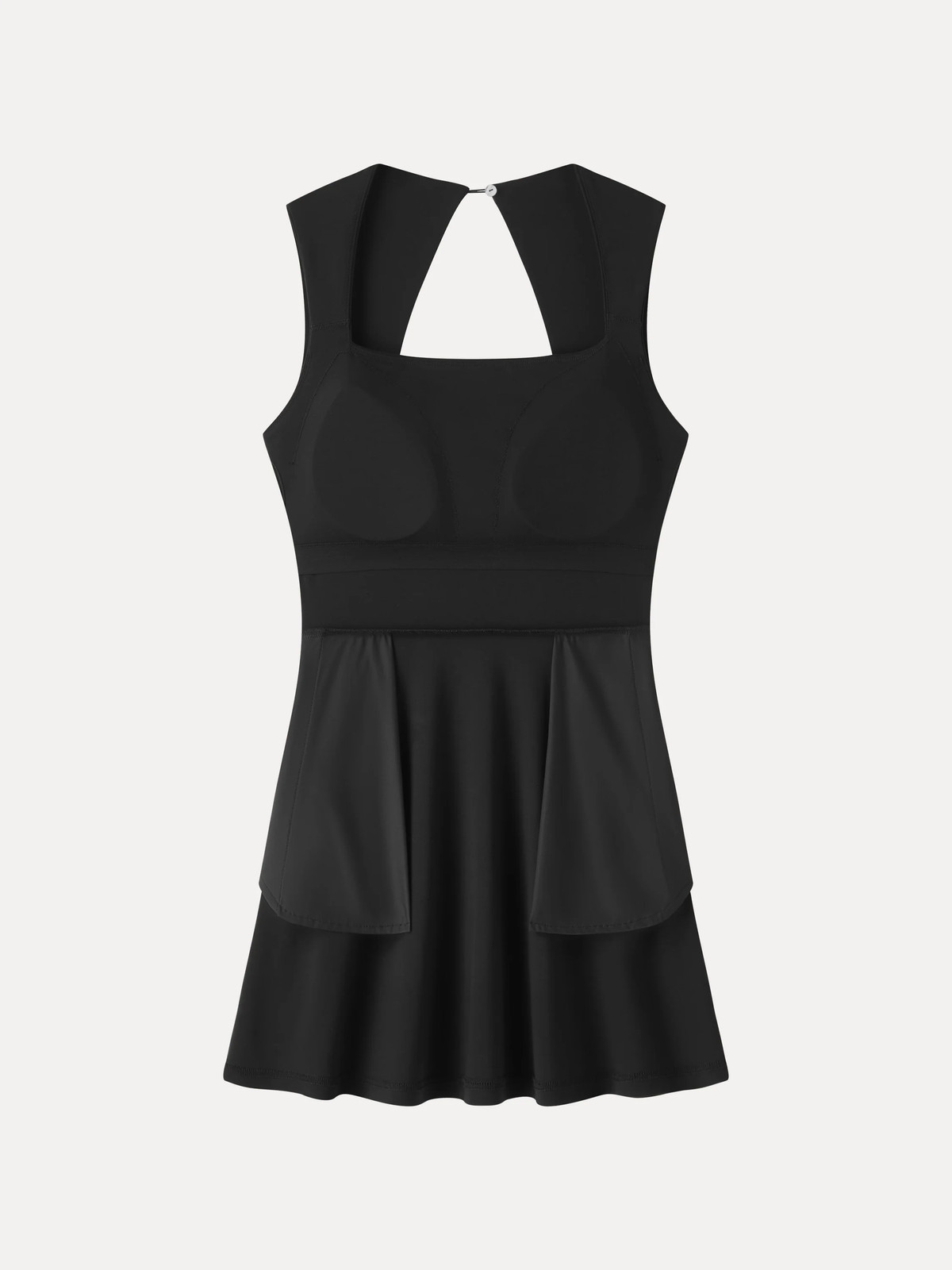 Quick-Dry Square Neck Back Cutout Court Bra Dress with Pockets