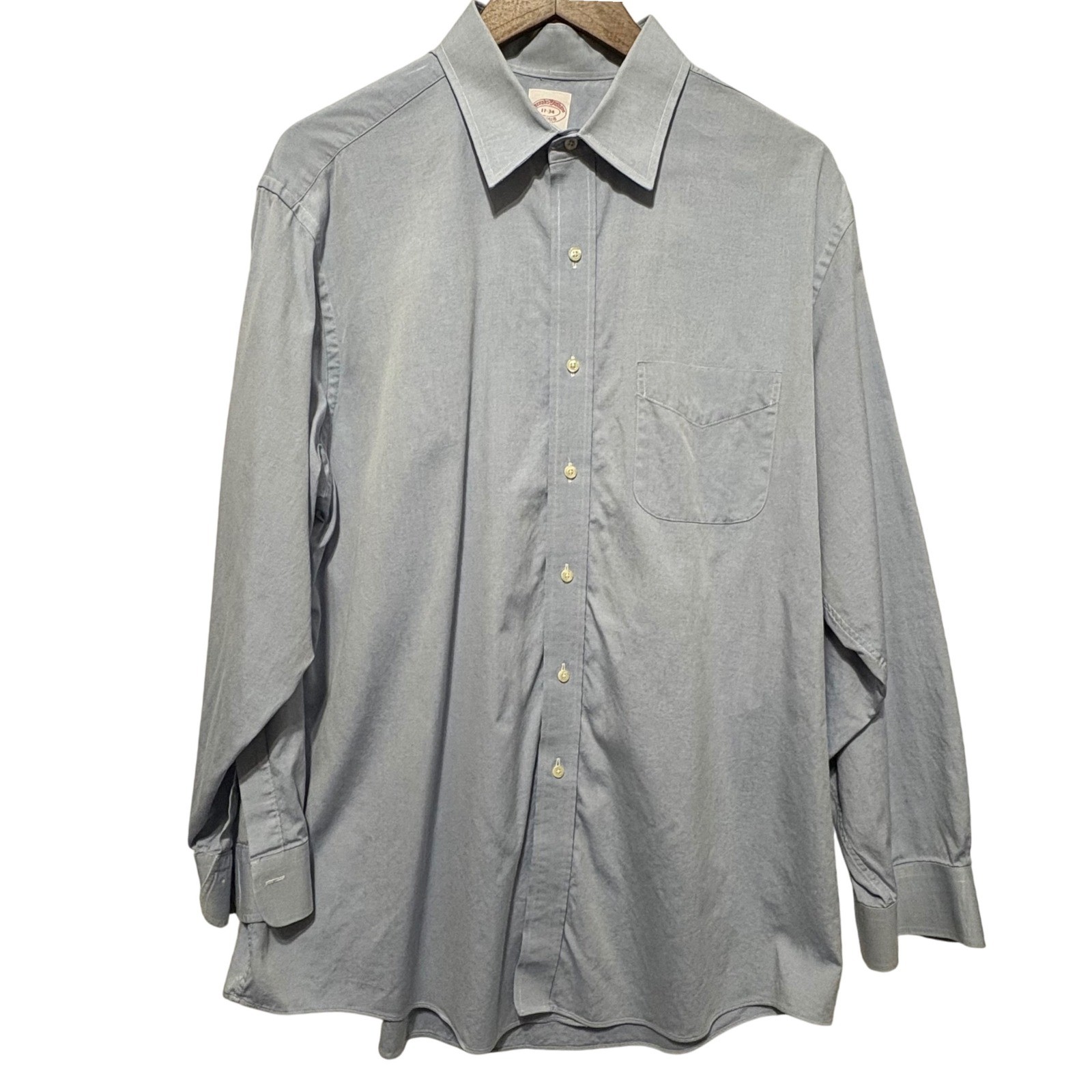 Brooks Brothers Men Oxford Shirt 17-34 Blue Supima Cotton Madison Classic Preppy