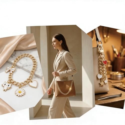 14pcs Gold Purse Chain Strap Set with Cute Mini Bag Charms &nti-Theft Zipper A