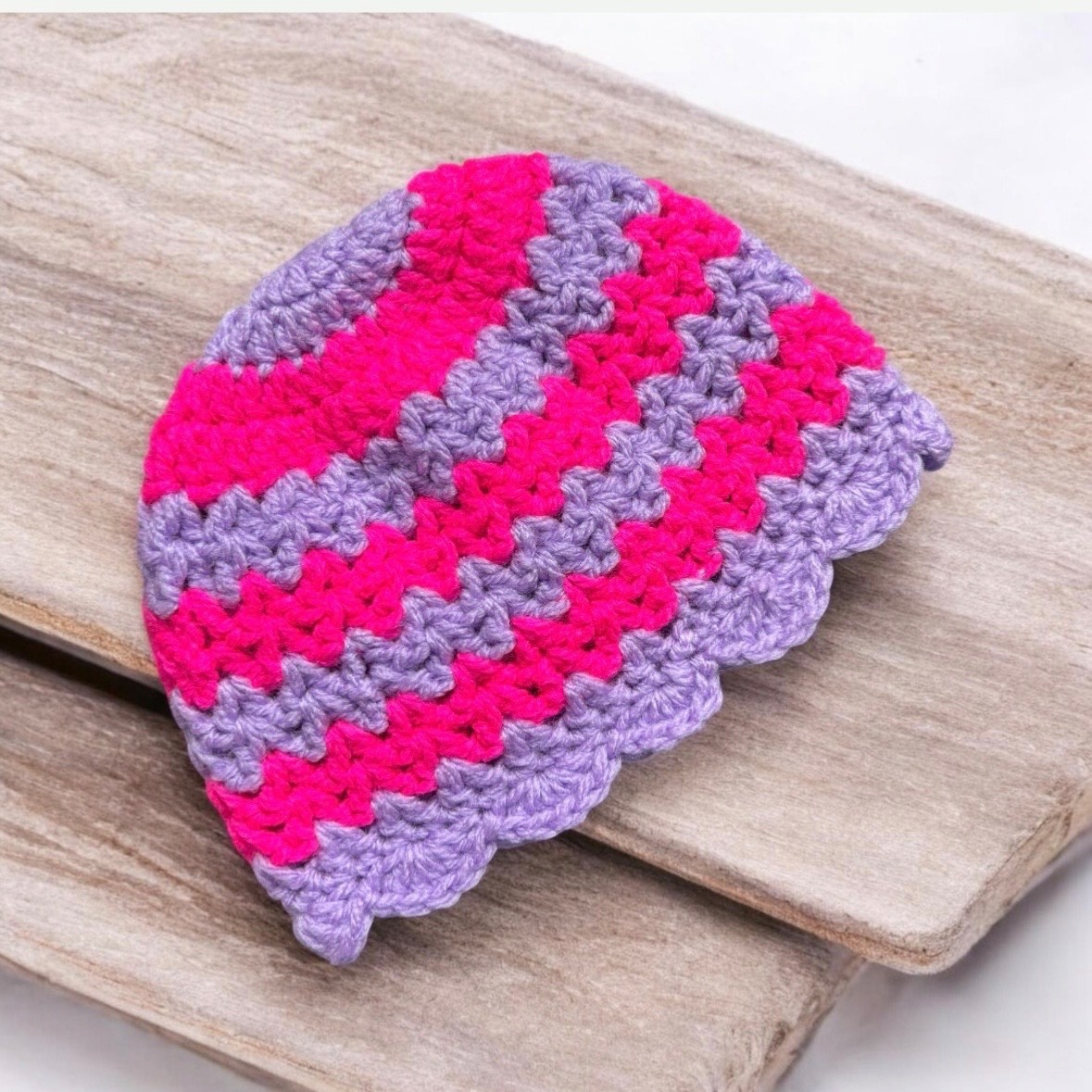 Handmade Crochet Newborn Baby Hat Beanie Purple Striped Boho Retro Cute Summer