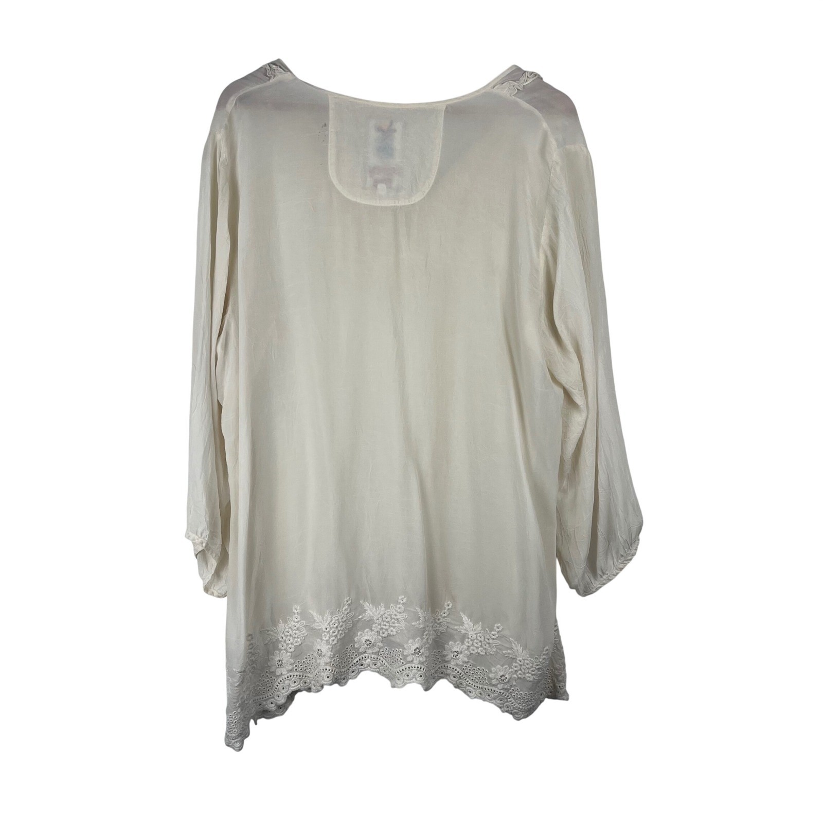 Johnny Was Ivory Eyelet Embroidered Lace Trim Boho Peasant Blouse XL Off White