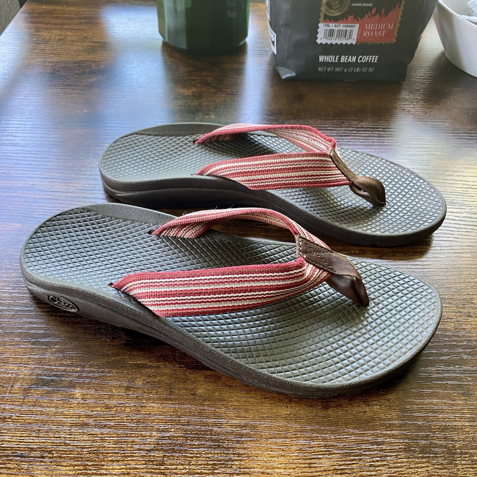 Chaco EcoTread flip flops with a multi-colored strap. Size W8 Women’s 8 Red
