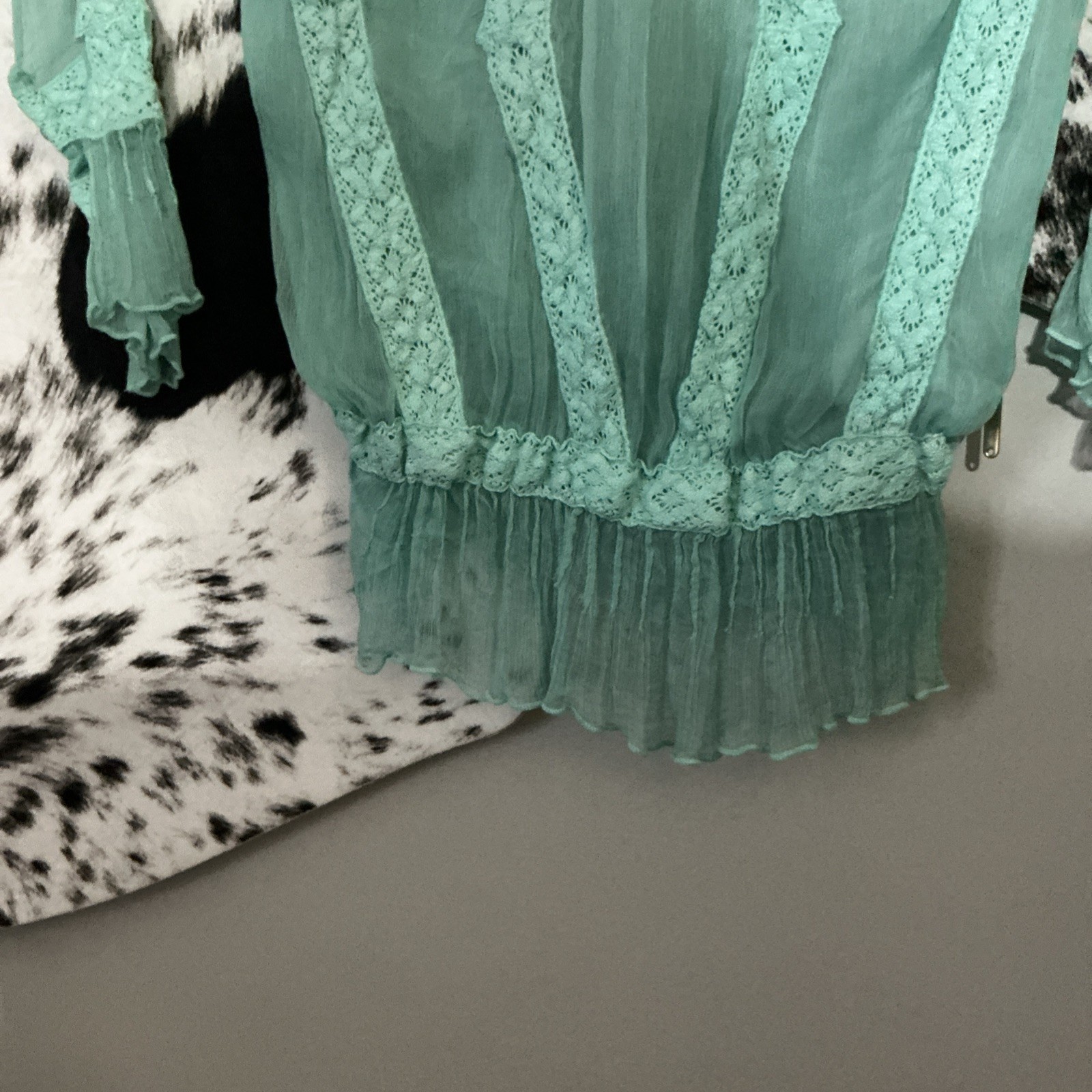 Guess Ombré Aqua &White Long Sleeve Ultra Sheer Crochet Detail Tunic – Size Sm
