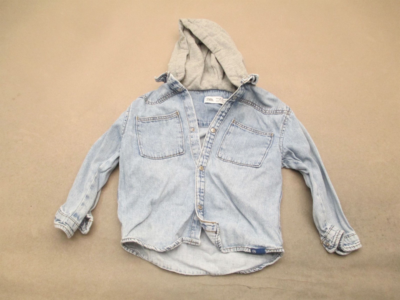Zara Size 18-24m 82cm Baby Light Blue Hooded Casual Button Up Denim Shirt 561