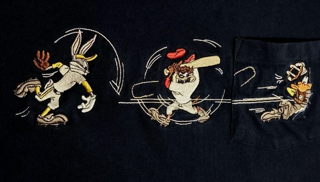 Vintage Warner Bros Studio Store Looney Tunes Baseball Tshirt Sz XL Pocket Tee