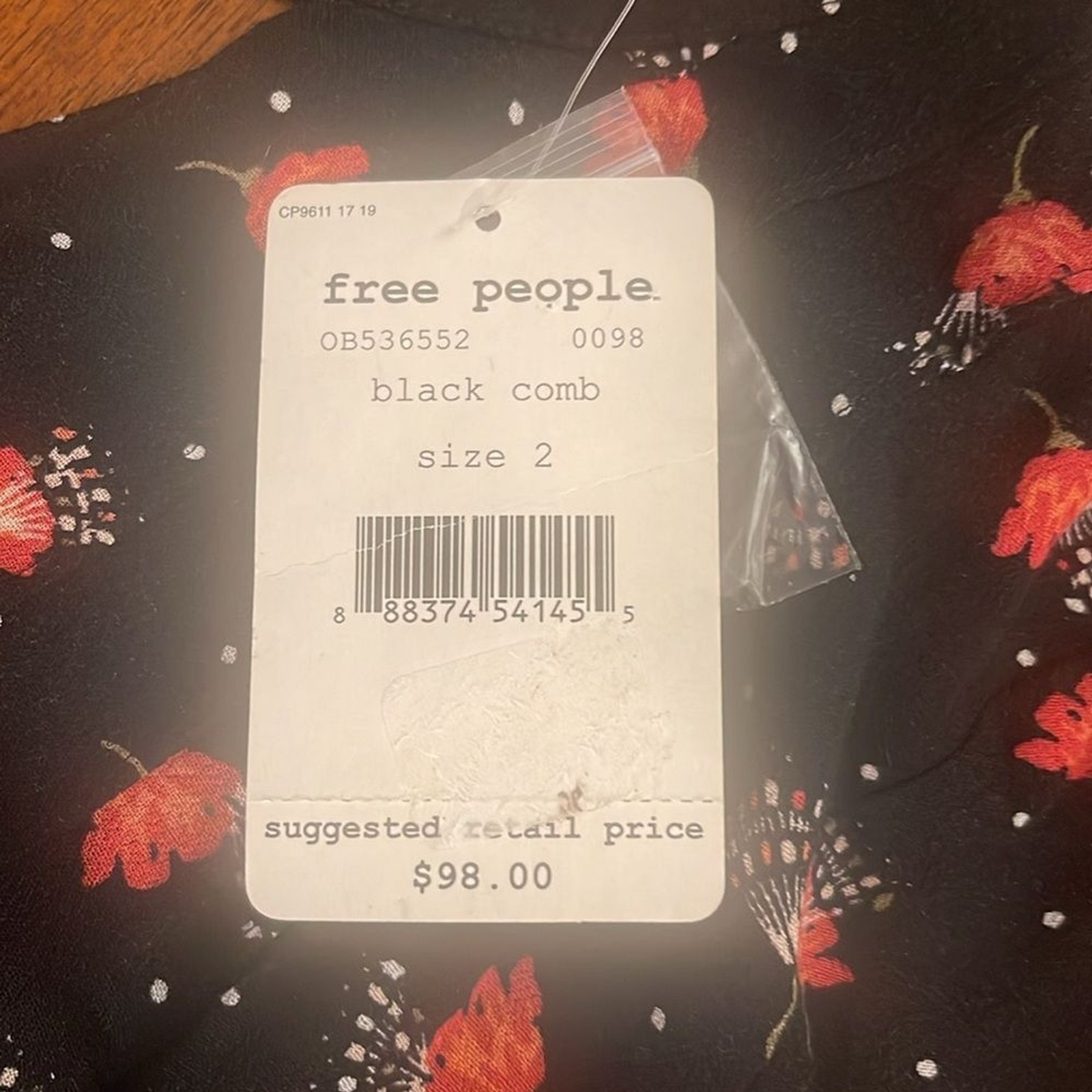 Free People ladies NWT Black Floral Combo Tegan Mini Dress. Size 2.