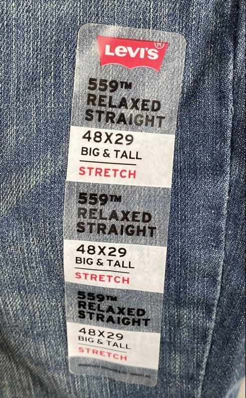 Levi’s Men’s 559 Relaxed Straight Blue Jeans Big & Tall Stretch NWT 48×29