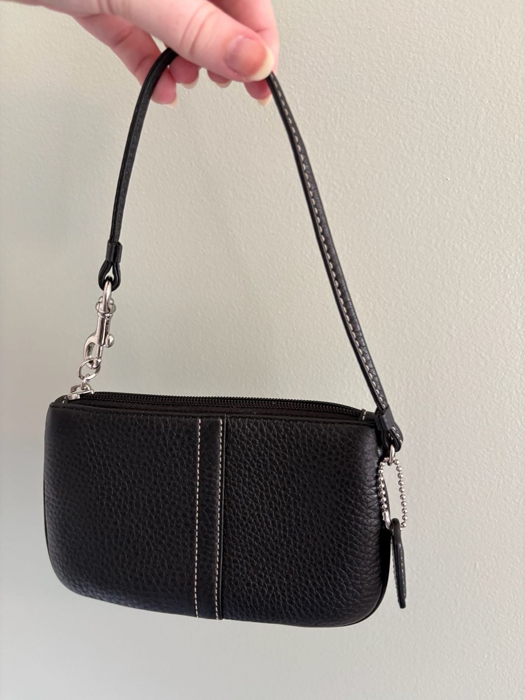 Coach Black Pebbled Leather Small Wristlet Bag