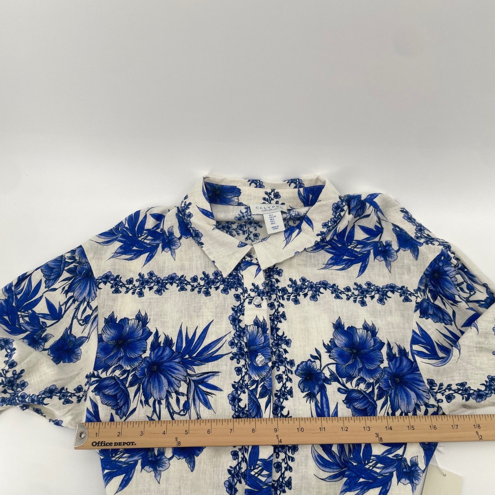 Calypso St Barth Shirt Dress Womens L Blue Floral Linen Tiered Belted Mini NWT
