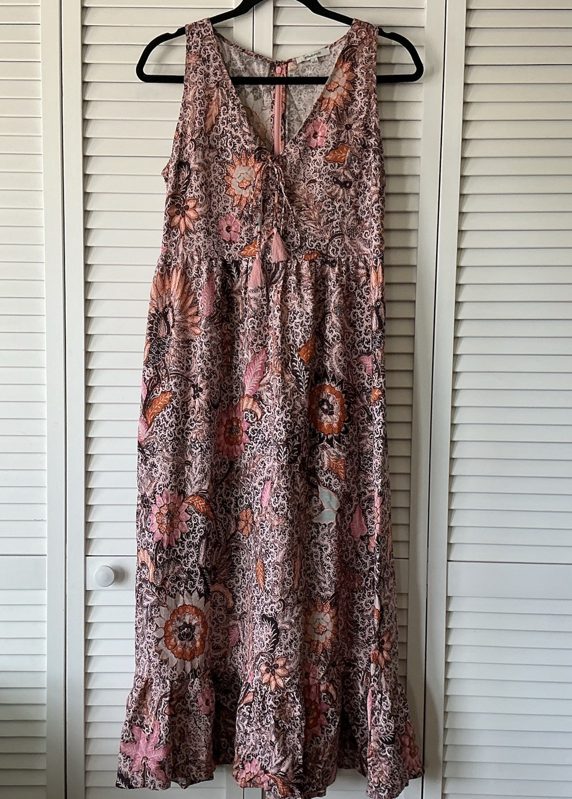Madewell Lace-Up Bali Blooms Midi Dress Sz 4 Boho Cottagecore Casual Paisley