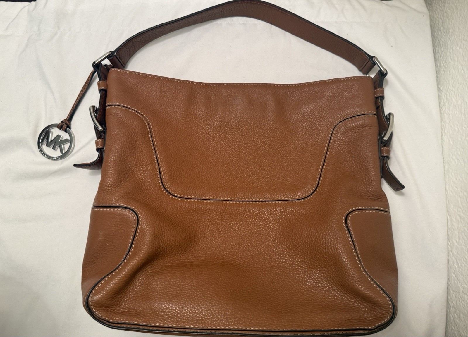 MICHAEL KORS Nolita Large Pebbled Leather Hobo Shoulder Bag Luggage Brown MK Vtg