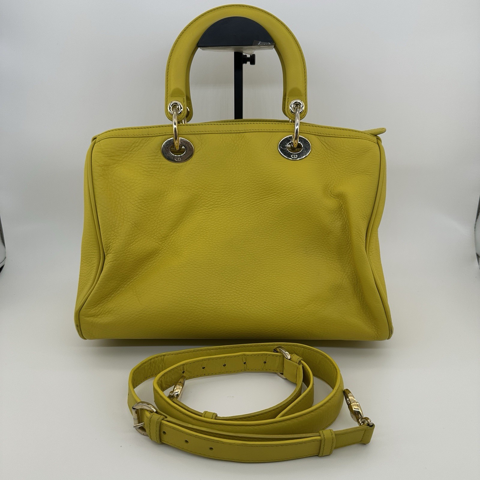 Dior Leather Top Handle & Shoulder Bag Lemon yellow leather.