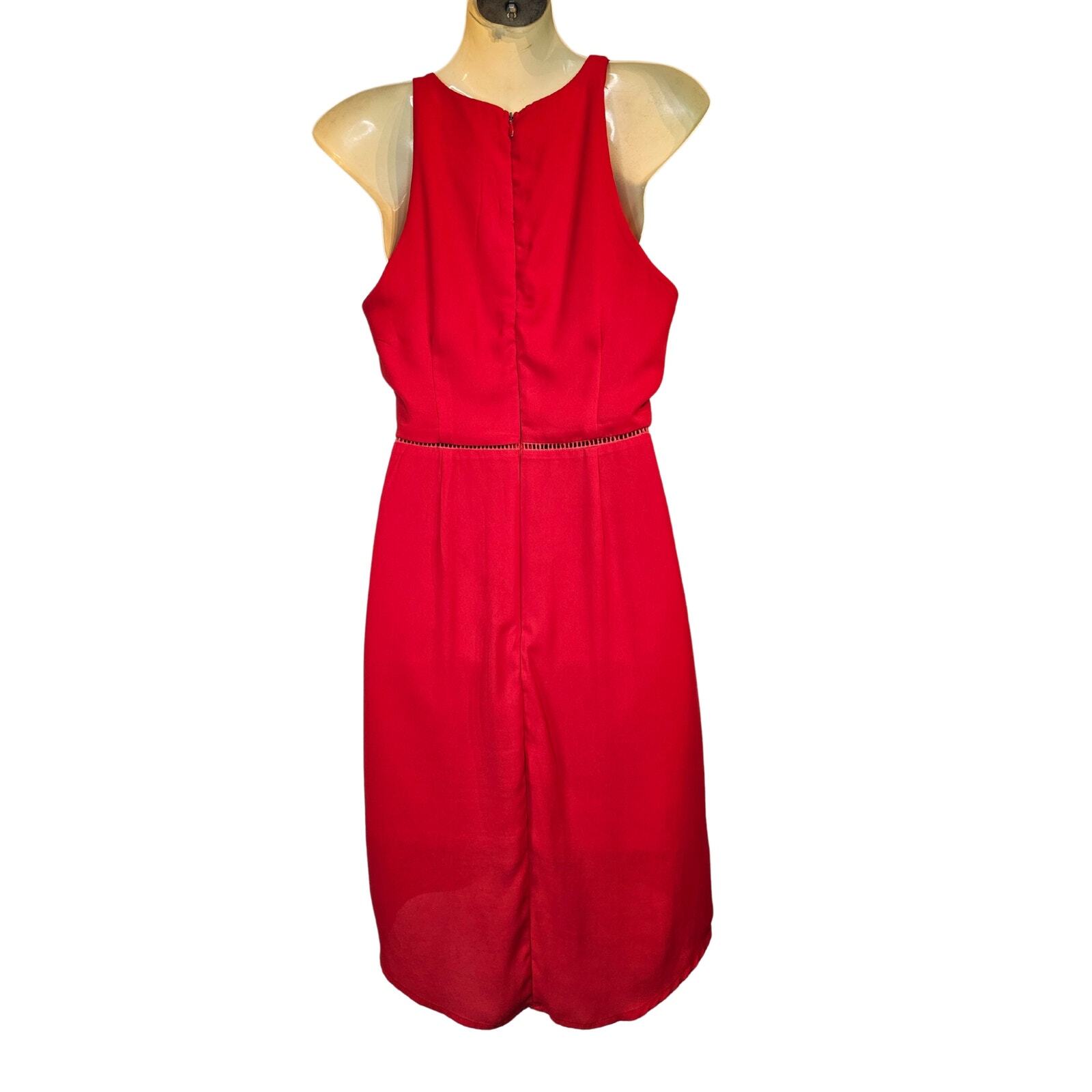 Sienna Sky High Low Sleeveless Crochet Asymmetrical Tulip Mini Dress Red S