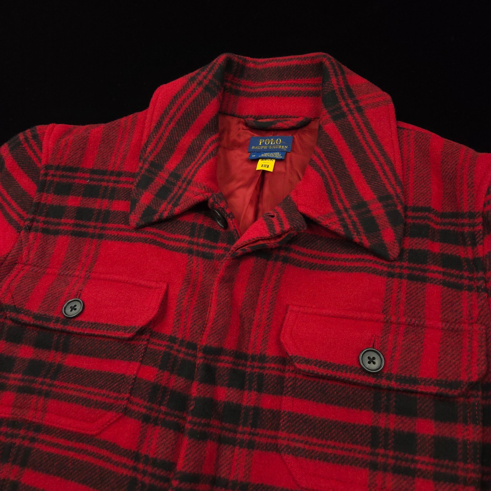 NEW Polo Ralph Lauren Womens Wool Jacket -12 Red Black Peacoat Flannel Coat $698