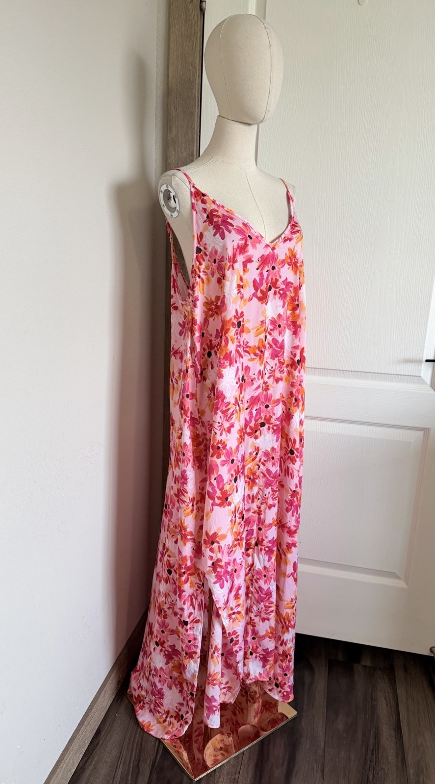Van Winkle Pink Orange Tropical Maxi Dress Beach Coastal Boho Pockets Womens 1X
