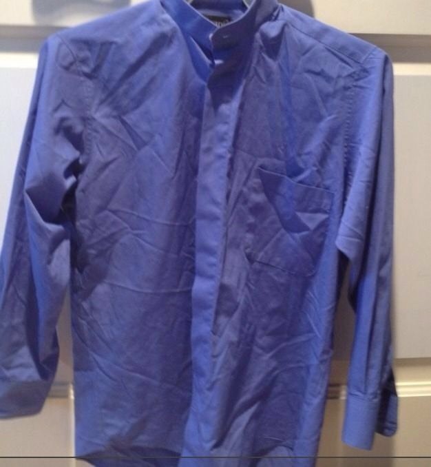 Blue Mens Collarless Long Sleeve Dress Shirt Size Small 30/31 By Edwards