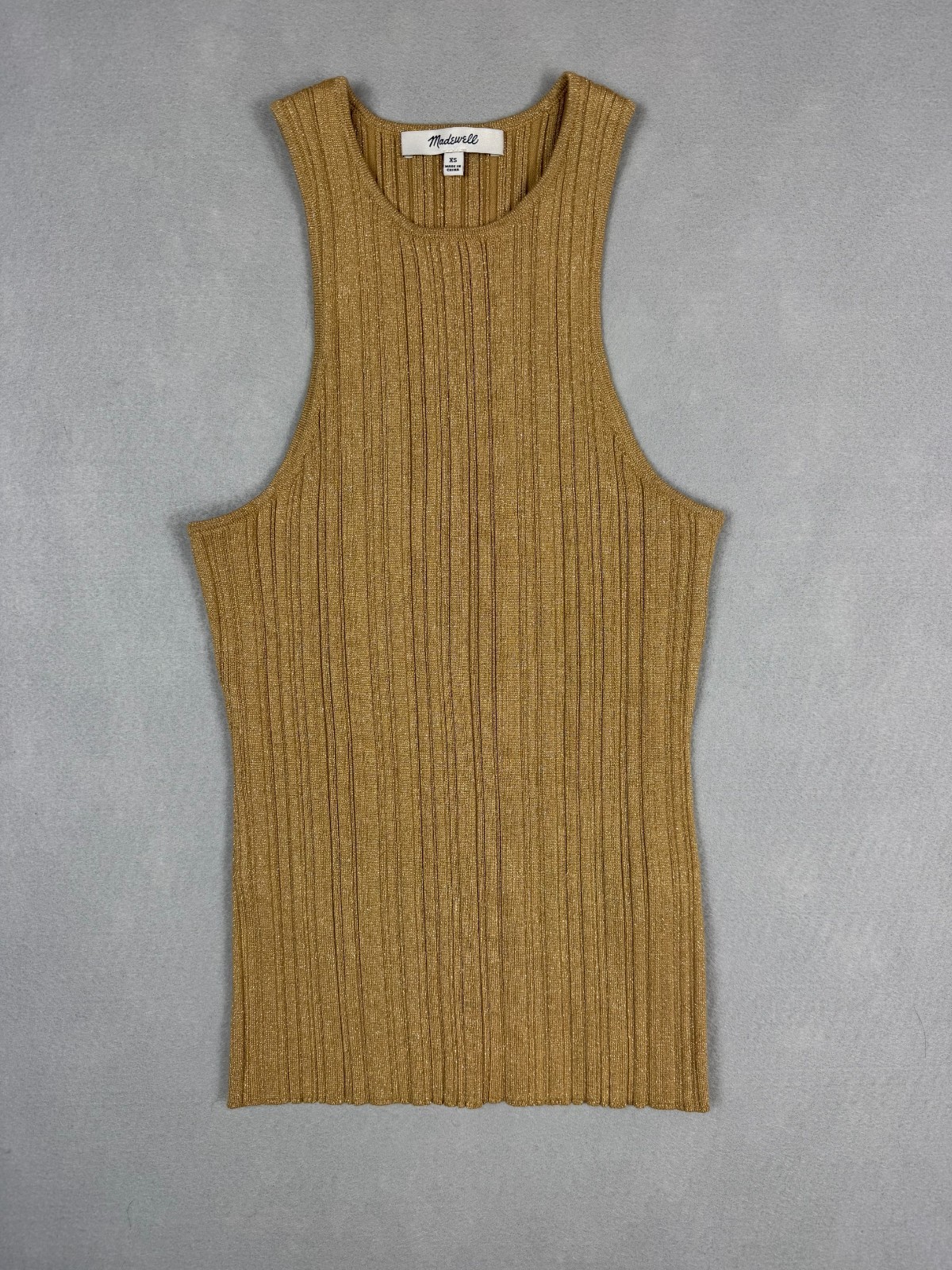 Madewell The Signature Shimmer Knit Cutaway Sweater Tank Size XS Gold New!