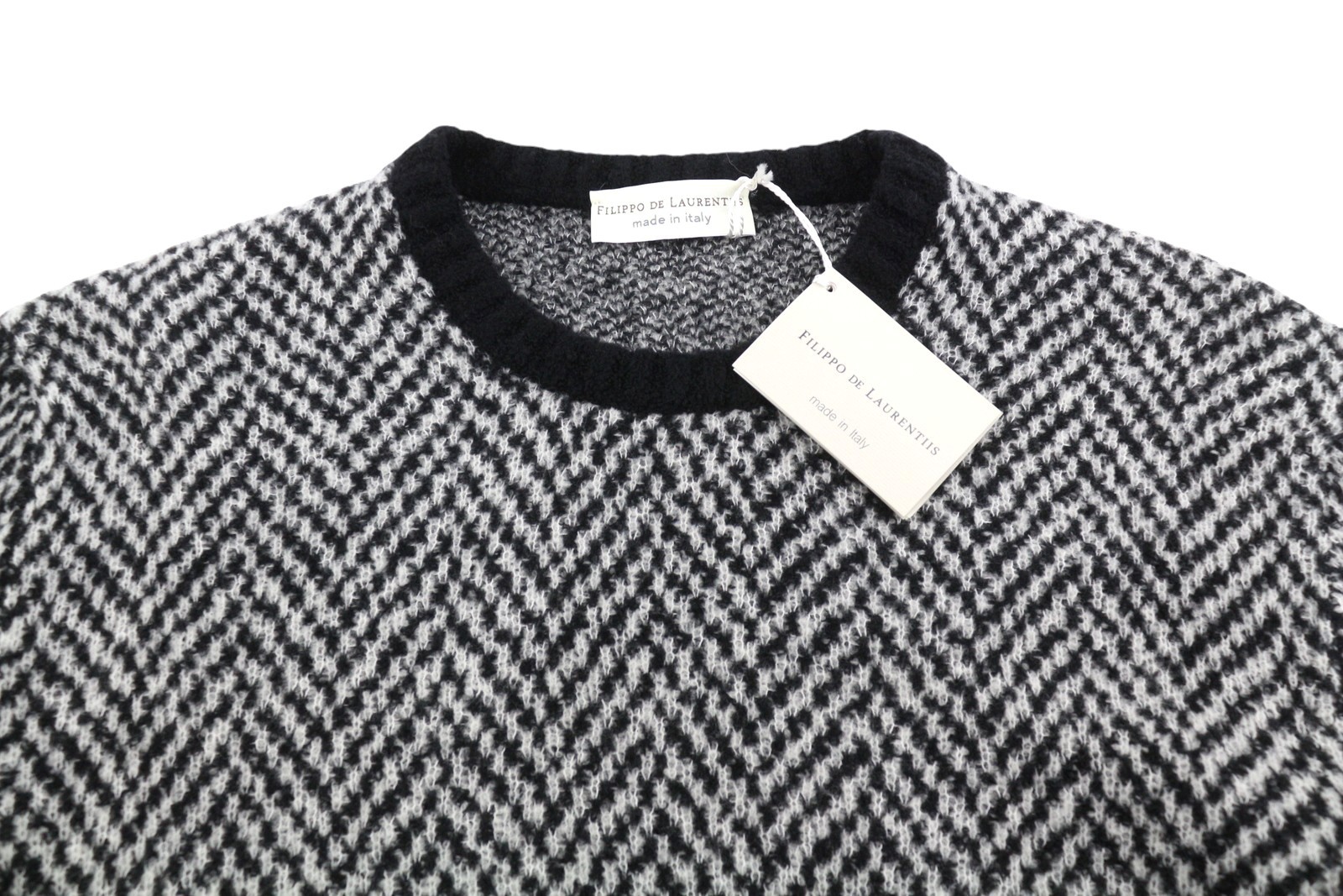 FILIPPO DE LAURENTIIS Men Jumper IT52 L Black Patterned Merino Wool Blend Knit