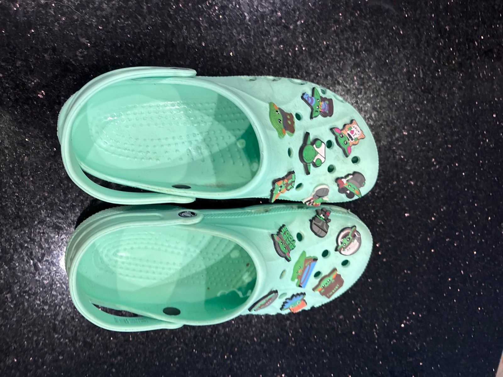 Crocs Baya Clog Mint Size M10/W12 w/ Grogu Baby Yoda Jibbitz