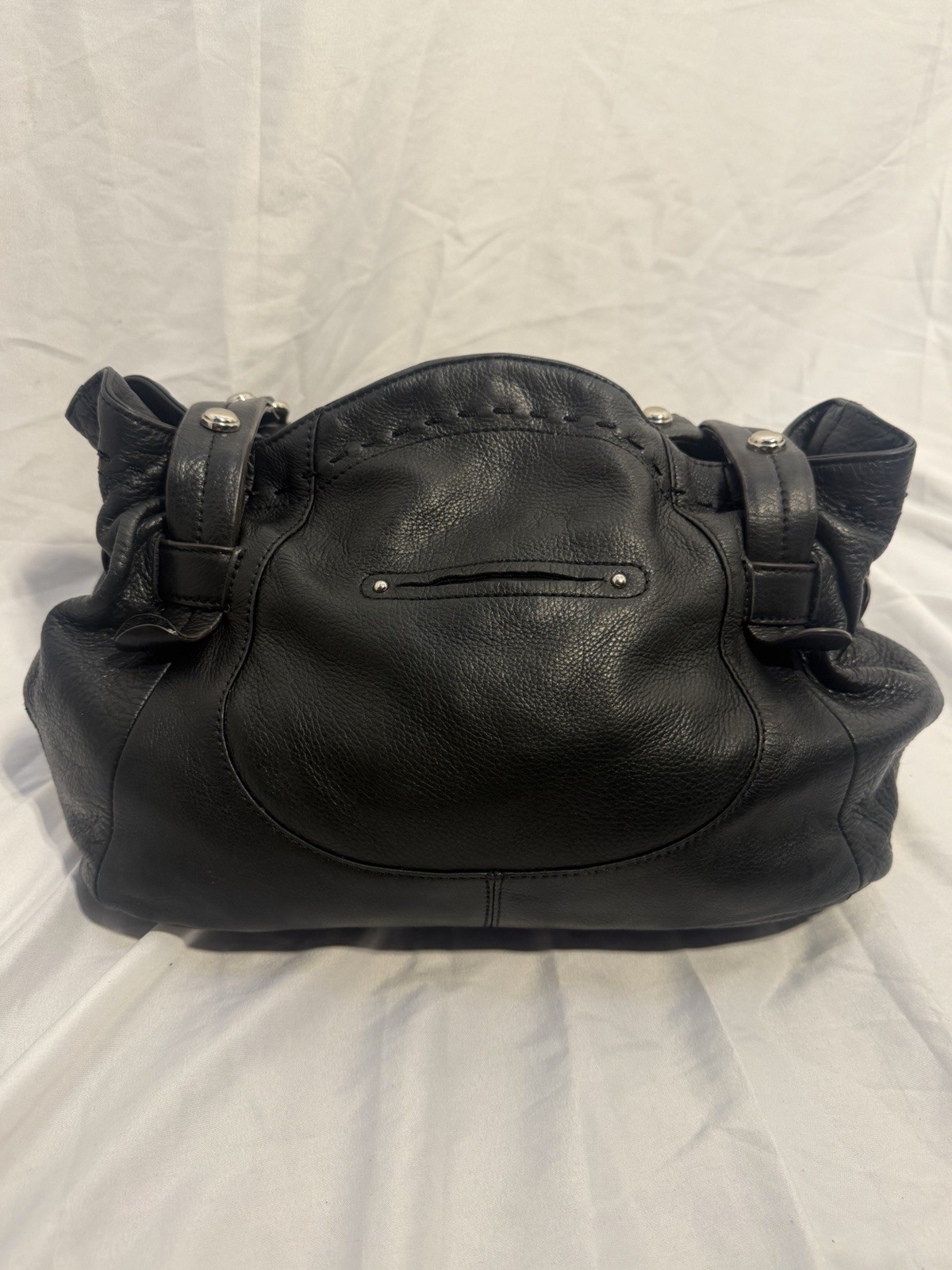 B Makowsky Black Soft Leather Hobo Shoulder Bag Purse Leopard Interior