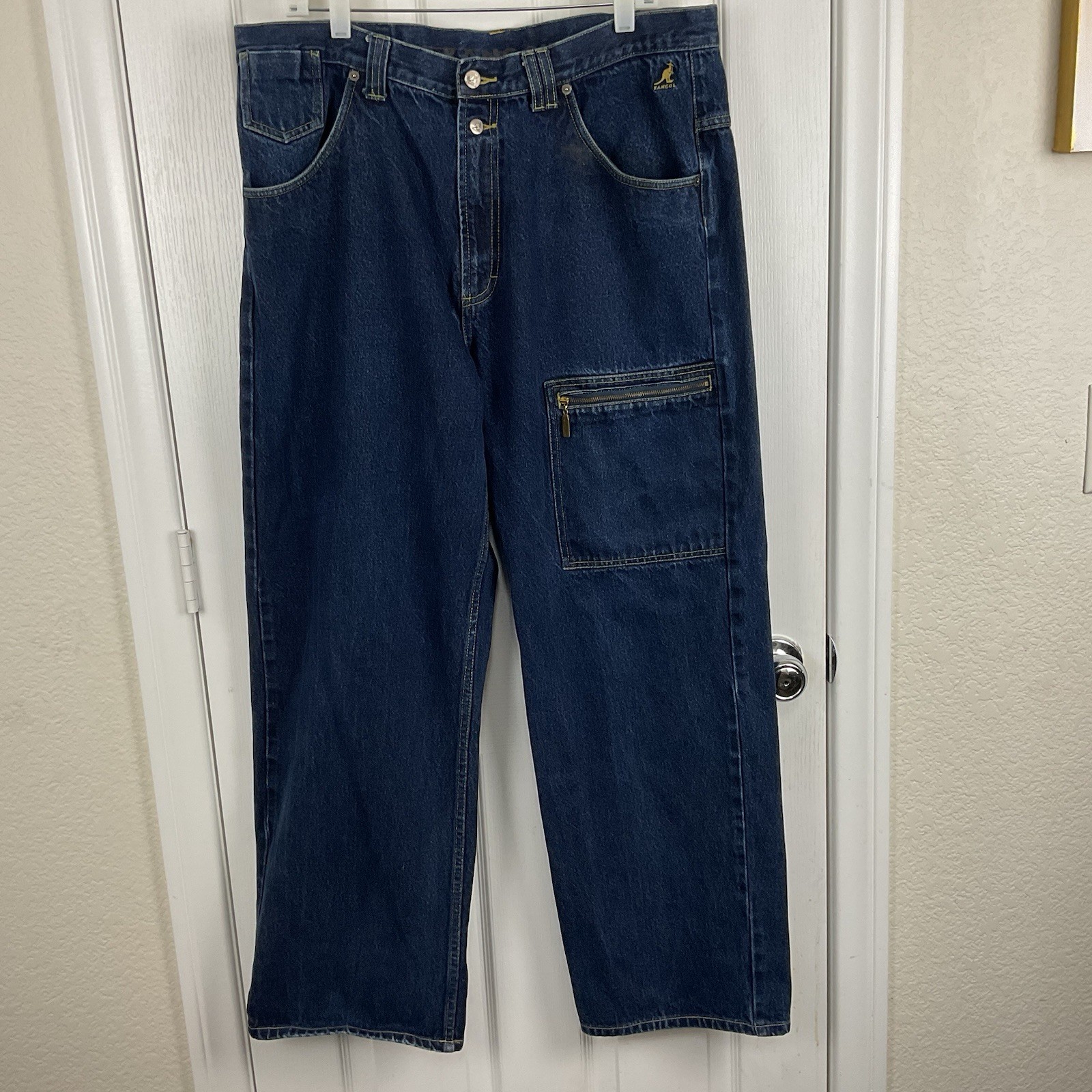VTG Kangol Men’s Stone Washed Blue Straight Leg Zip Pocket Denim Jeans Size 38