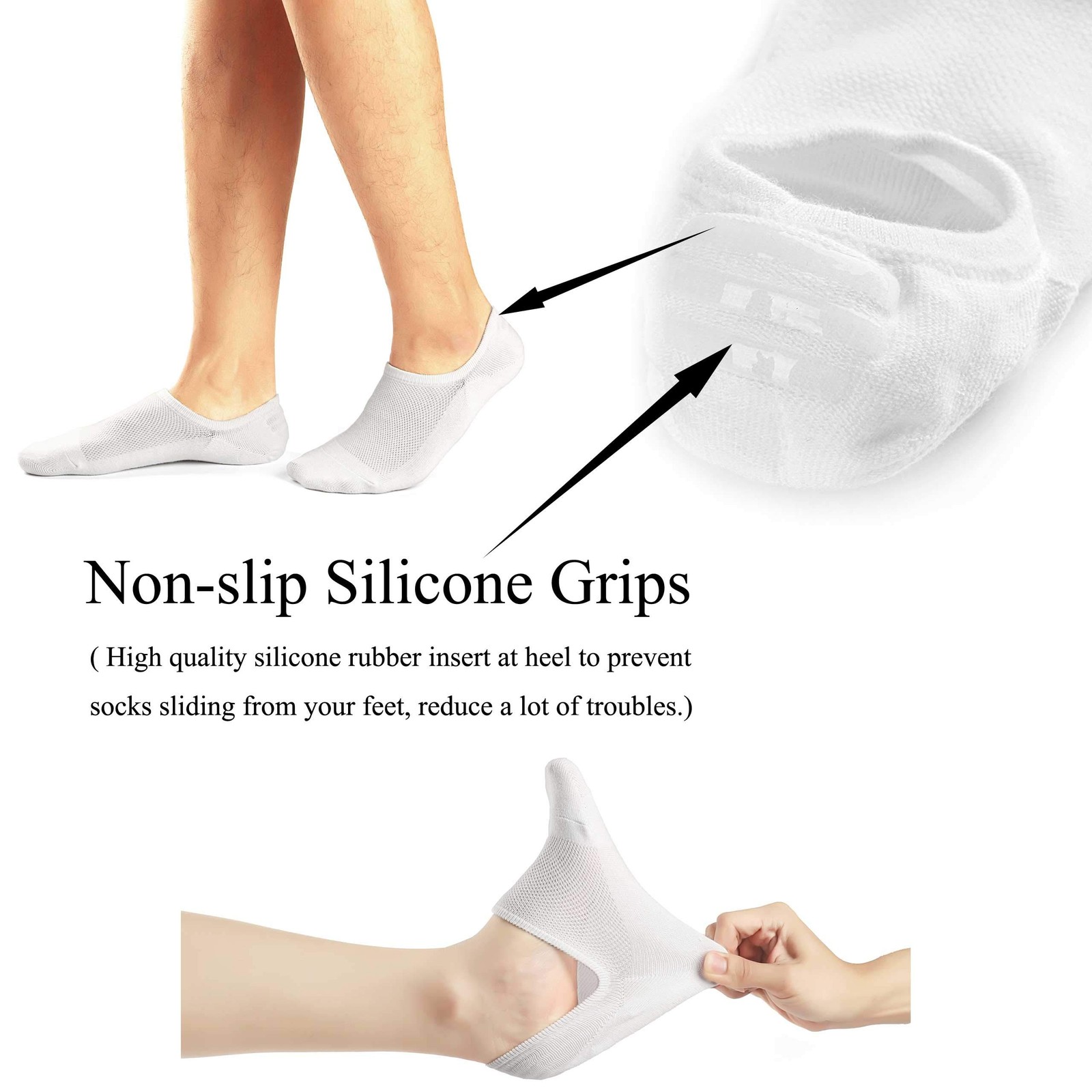 No Show Low Cut Ankle Socks Casual Cotton Socks 8-11 6 Pairs（6whiteᦀ