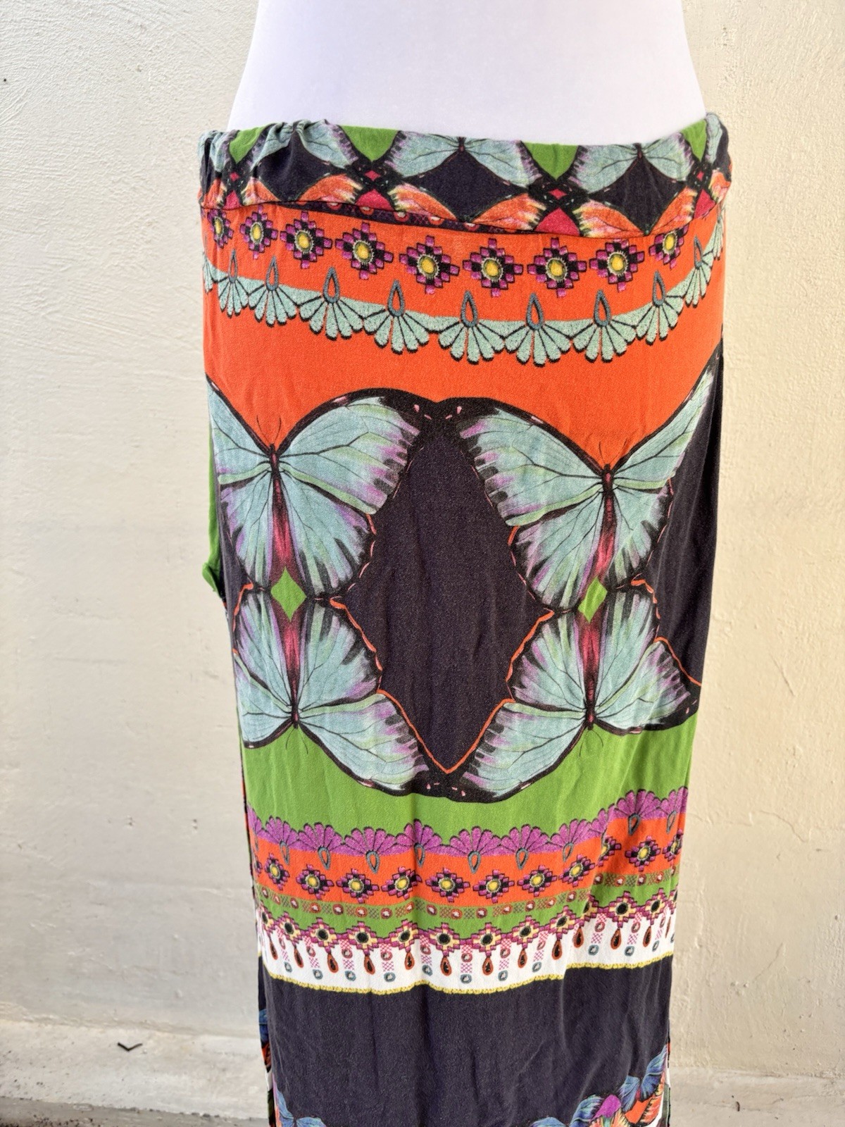 Farm Rio Multi-patterned Butterfly Print Long Maxi Skirt Drawstring Waist Size S