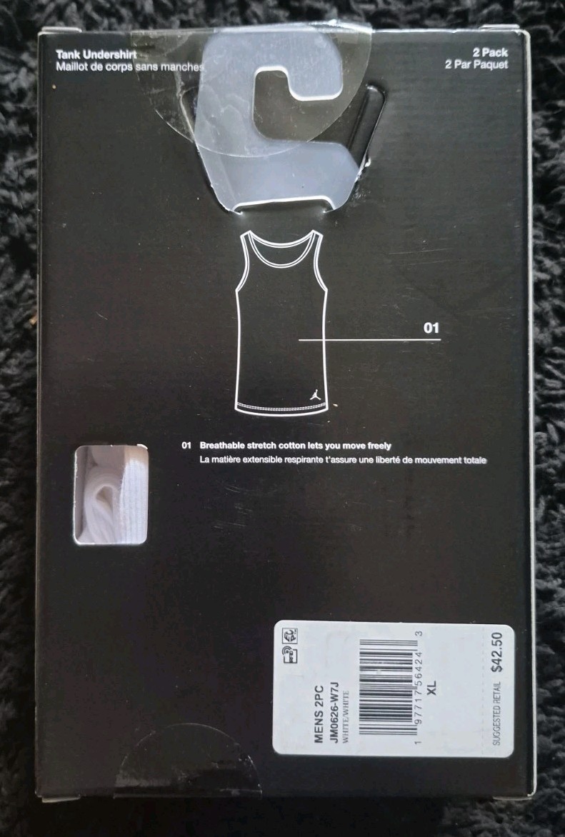 Jordan Flight Cotton Stretch Men’s Tank Undershirt 2-Pack White Size LARGE RARE