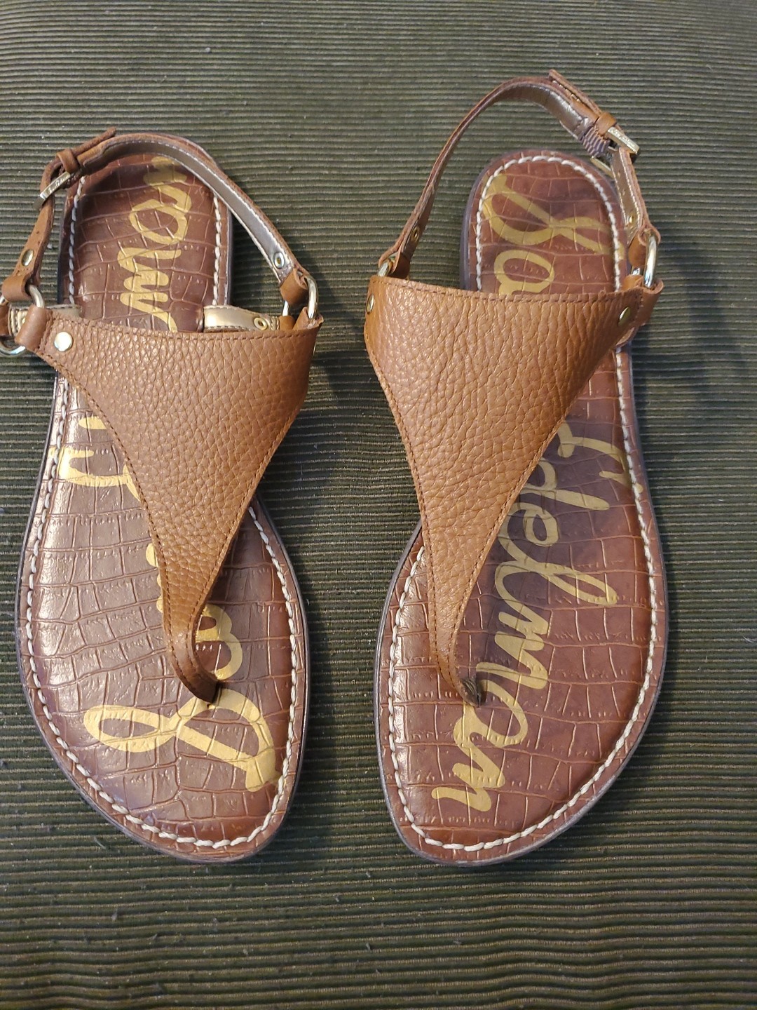 Sam Edelman Greta T-Strap Leather Thong Flat Sandals Brown Sz 9 1/2 M Buckle