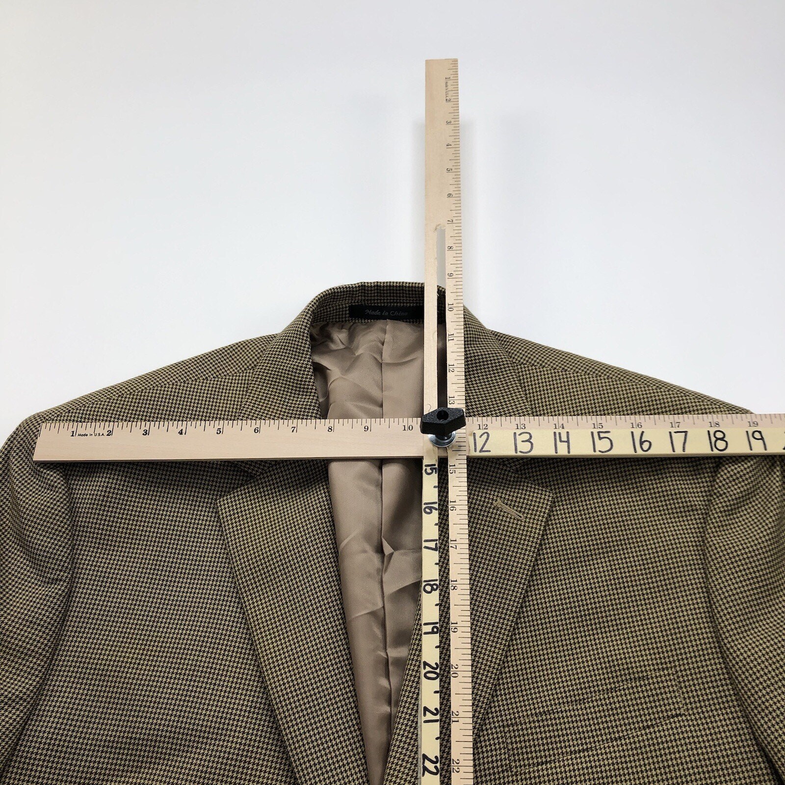 Chaps Houndstooth 44 L Men’s 100% Wool Blend Button Sport Coat Jacket Tan Brown